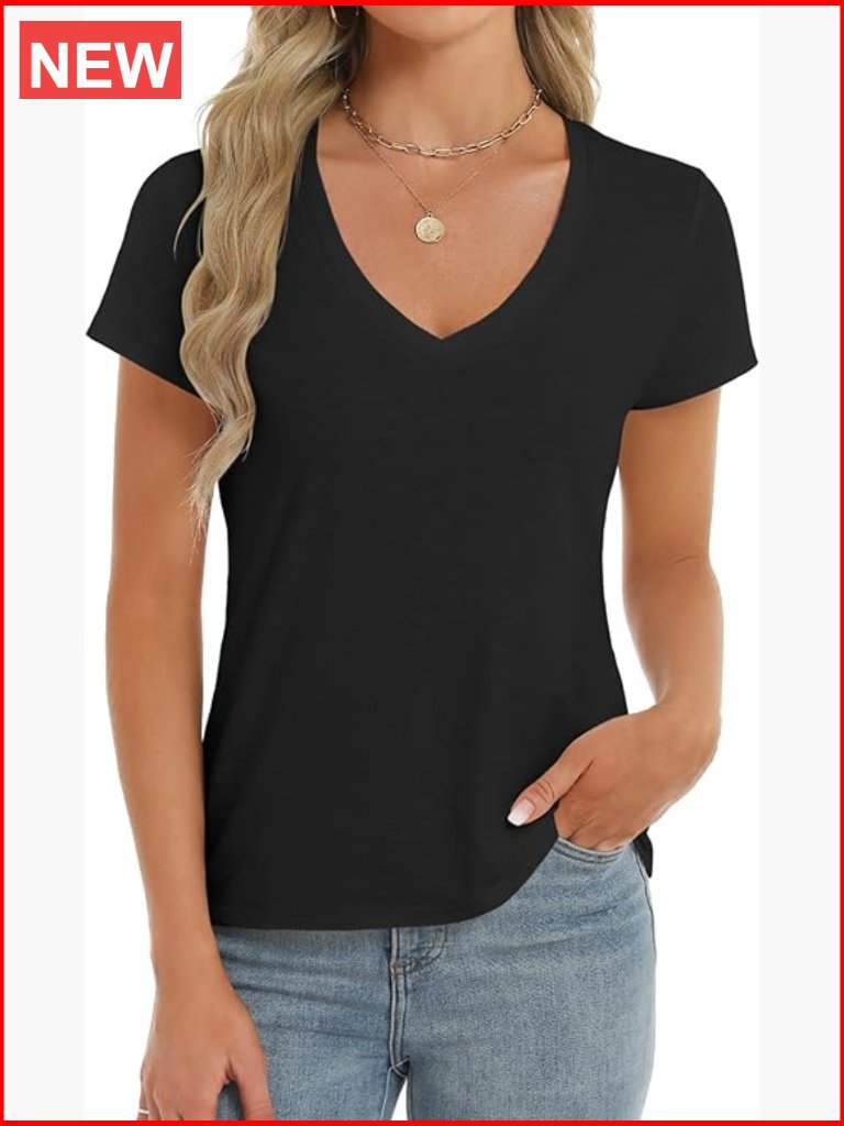 Women's V-Neck Short Sleeve T-Shirt Loose Fit Cotton Modal Blend